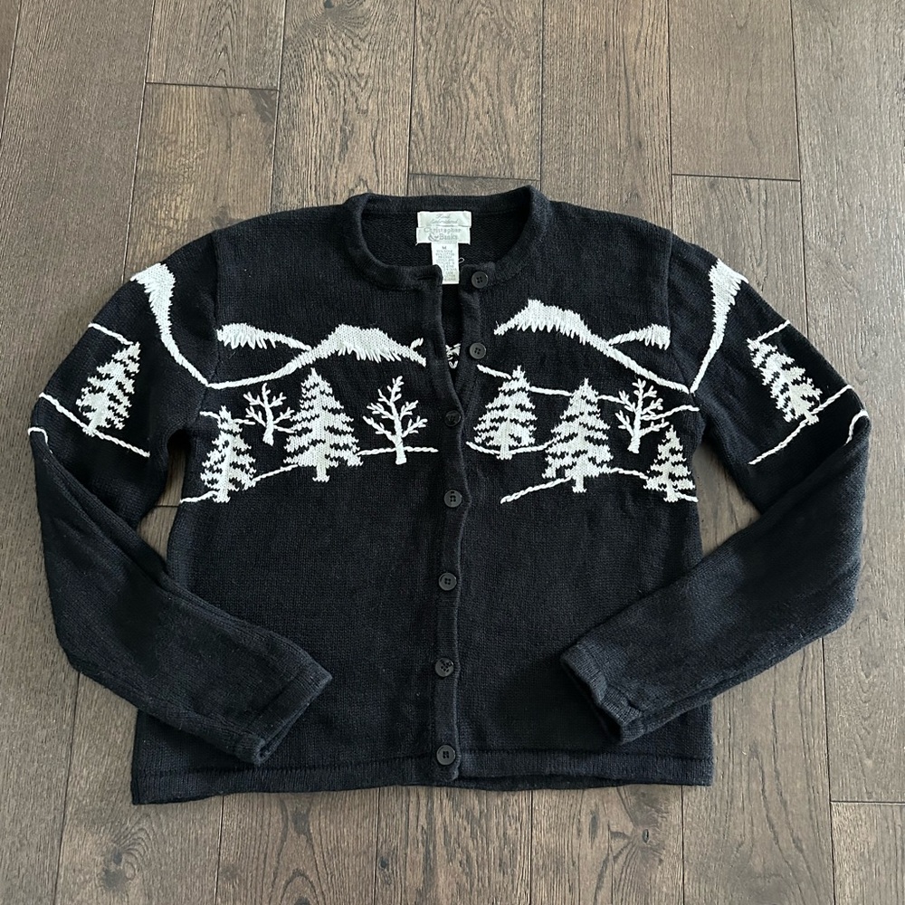 Christopher & Banks Black & White Winter Cardigan with Pearl Detail